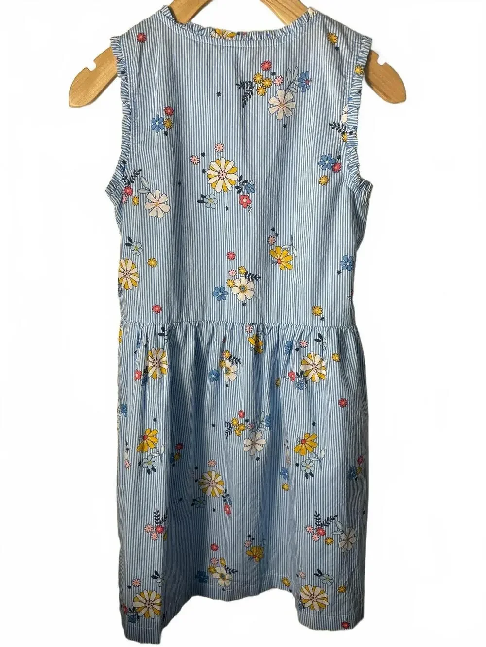 Carters Kids Blue Striped Floral Button Up Dress Size 10 Pleated Ruffle Floral